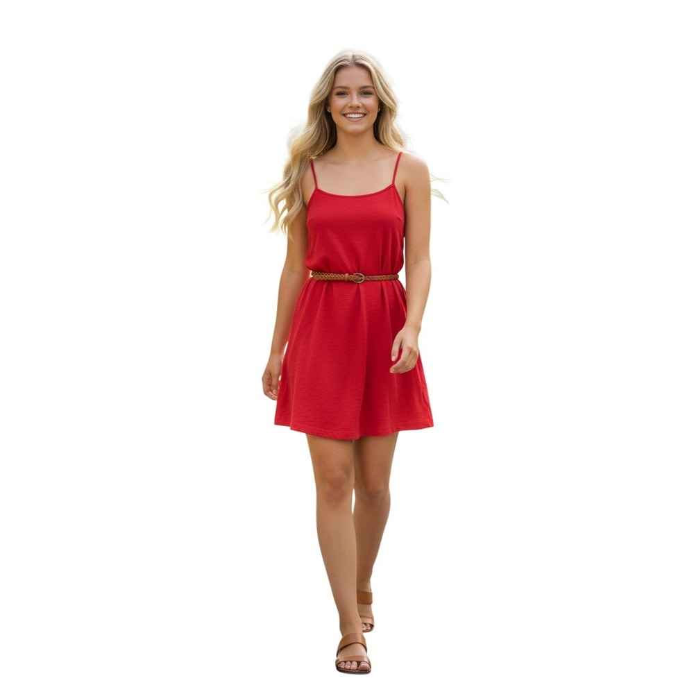 GAP Red Linen Blend Slip Dress Square Neck Mini‎ Adjustable Straps Coastal Chic